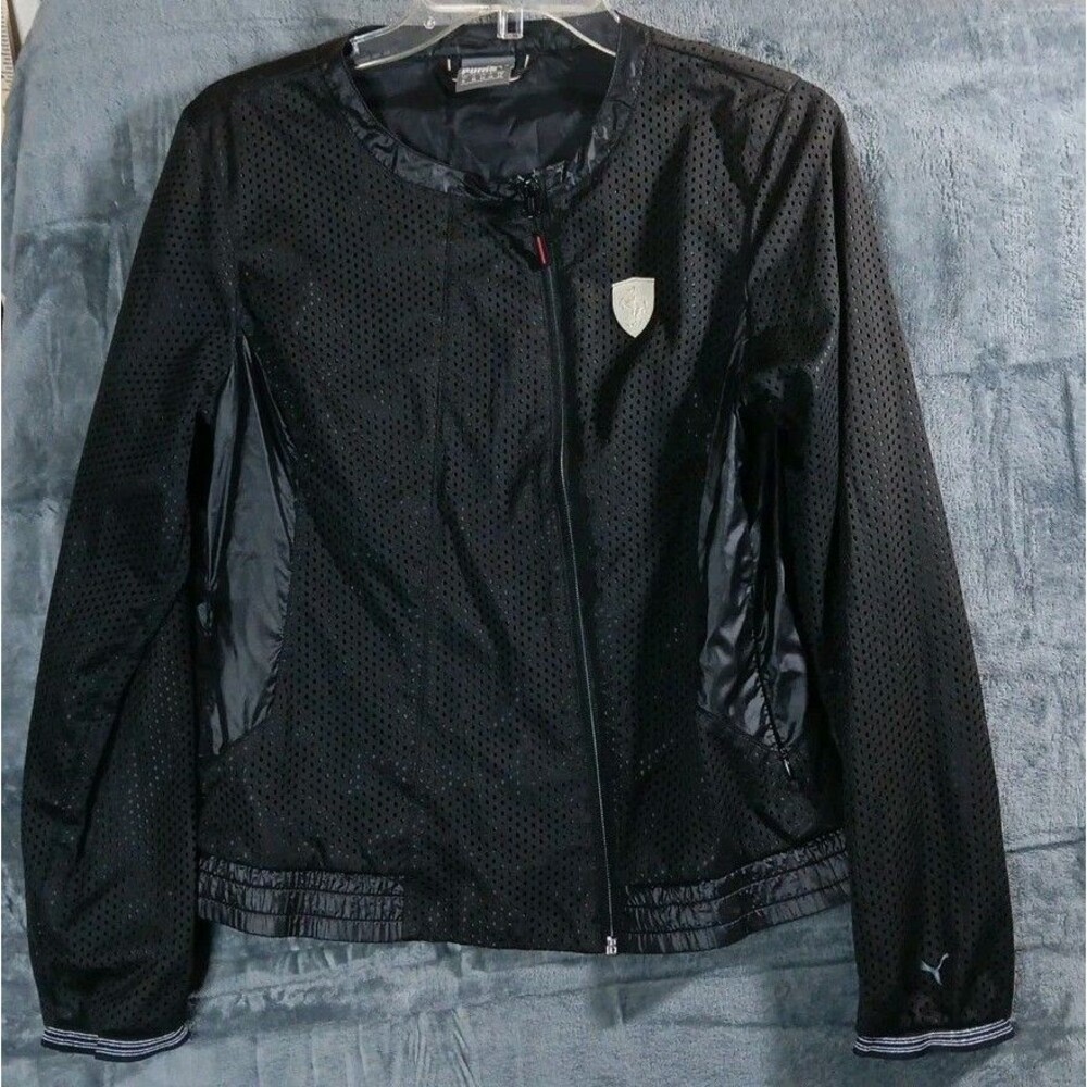 Puma Ferrari Scuderia Womens Medium Mesh Moto Track Jacket Black Full Zip